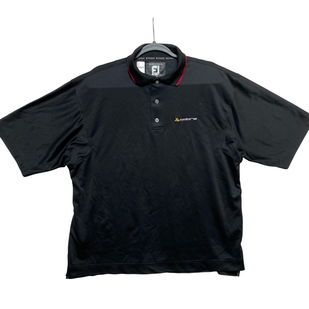 FootJoy Polo Shirt Mens L Black ProDry Superlite Cobra Golf Short Sleeve Button